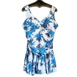 AONTUS Volup Tropical Leaf Ruched One Piece Swim Suit Bathing Suit 4XL NWT